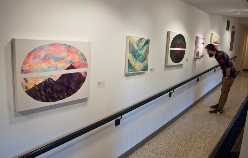 YDS corridor showing works by Lily Kuonen