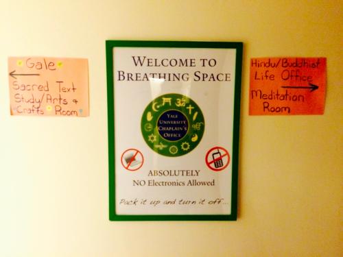 Sign for &quot;The Breathing Space&quot; at the Chaplain's Office