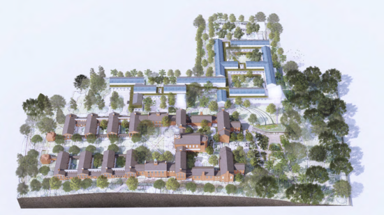 Architectural rendering of the Living Village and current YDS quad