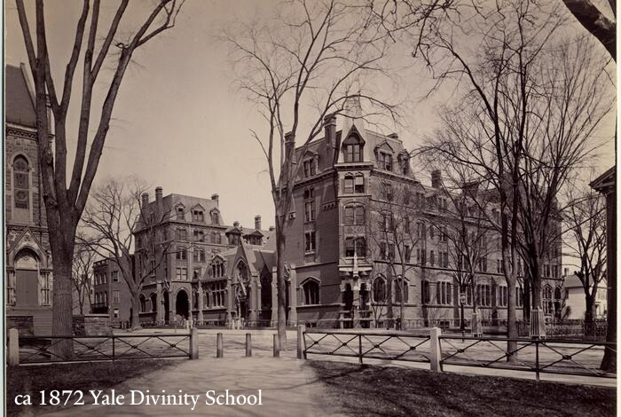 A vintage photo of the original Yale Divinity School building in downtown New Haven circa 1872.